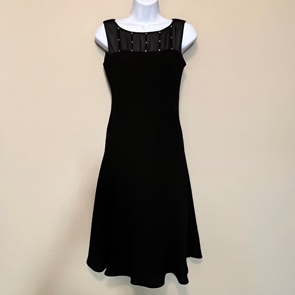 A-Line Dress with Sheer Scope Neck and Rhinestones